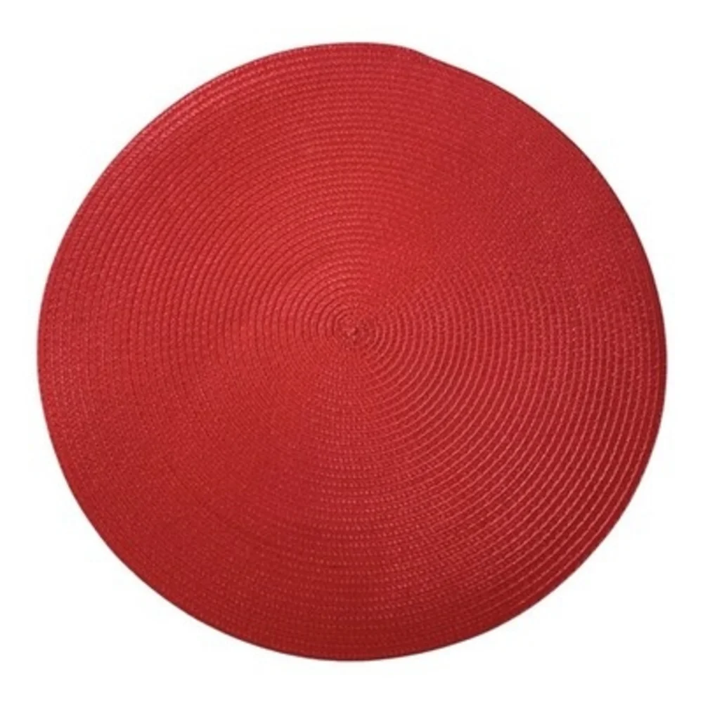 Red Round Braided Woven Vinyl Placemats Set of 6 Holiday Dining Table 14.5" VG - Picture 3 of 4